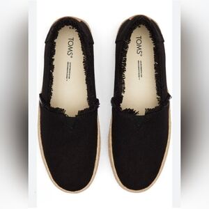 TOMS Valencia Platform Espadrille Black Canvas, Size 6 NWOT